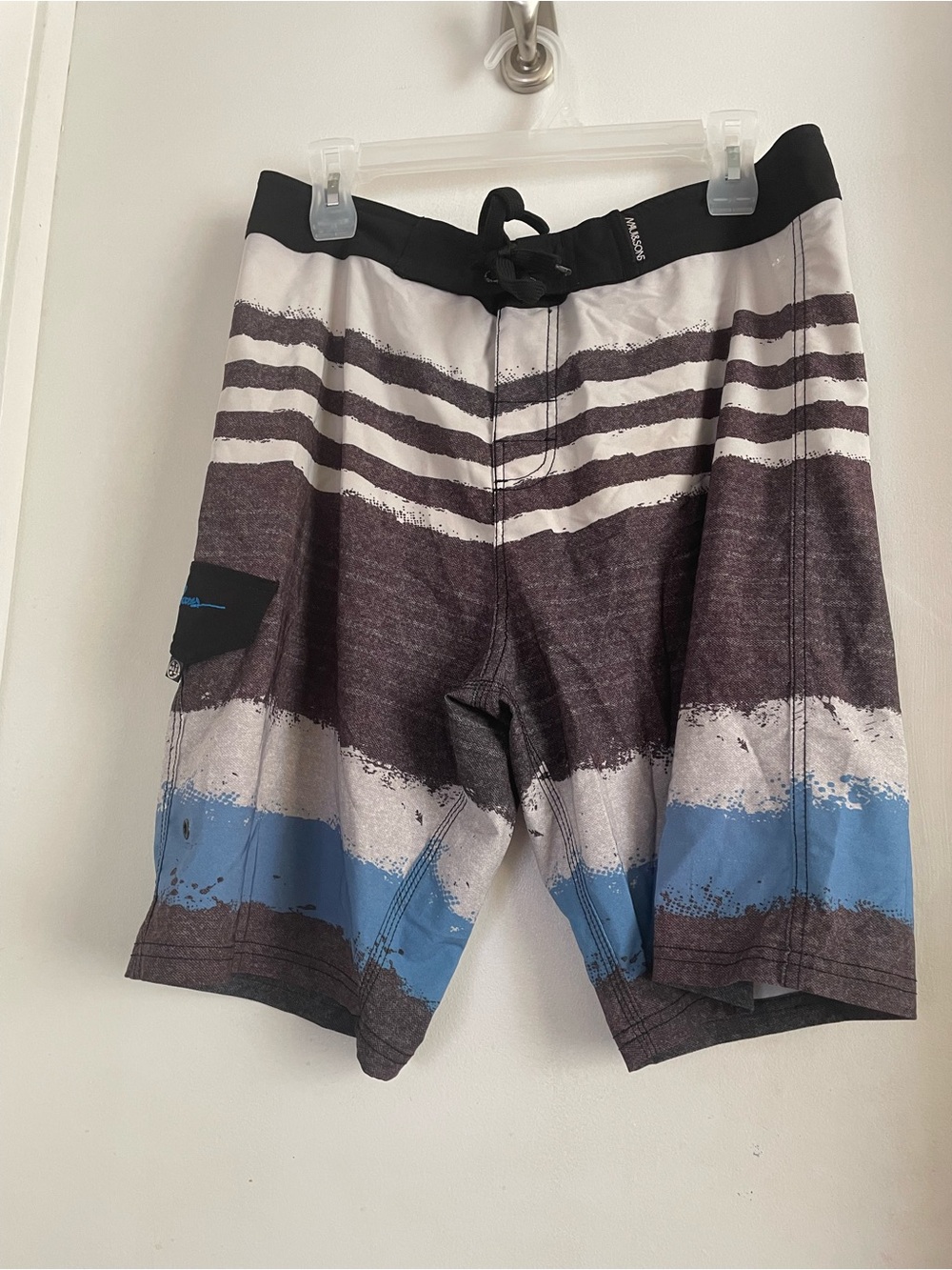 Maui and Sons Black, White and Blue Striped Board Shorts